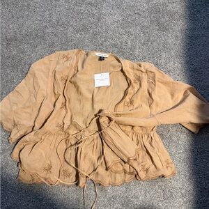 American Eagle Outfitters Beige Embroidered Blouse